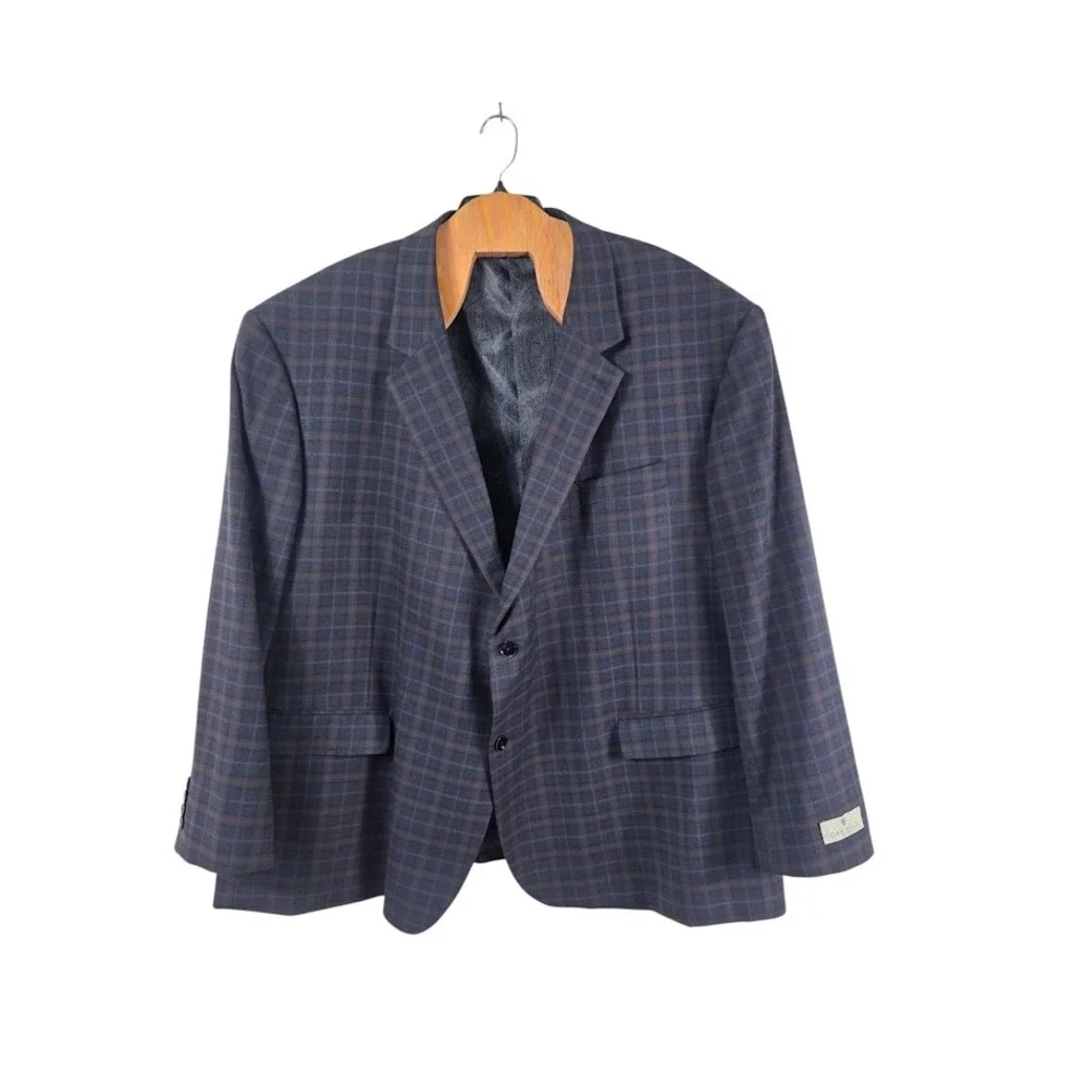 Oak Hill‎ Sport Coat Mens 4XL 58/60 Plum Navy Plaid Paisley Lining Blazer New